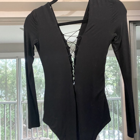 T by Alexander Wang black deep V corset bodysuit - Picture 2 of 5